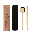 Golden stainless steel spoon and chopsticks set with a slim black portable storage case - Titanium Gold Spoon Chopsticks 2-Piece Set - Black Box