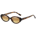 Retro oval tortoise shell sunglasses with gradient brown lenses and silver accents - Leopard Gradient Tea Lens