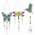 Three DIY diamond painting suncatchers featuring butterfly, dragonfly, and hummingbird designs - FL125 / Butterfly Dragonfly Hummingbird Crystal Pendant