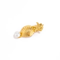 Golden starfish and shell hair pin with pearl detail for personalized bridal hair styling - F730E-Gold Shell Starfish Pearl Hair Clip
