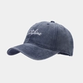 Detail of vintage washed navy baseball cap with white Hello Sunshine embroidery - Adjustable / Navy Blue