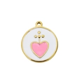 Runder Edelstahl-Anhänger mit rosa Herz-Öltropfen-Muster und Goldbeschichtung-Finish - Weißer Boden Rosa Herz