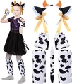Detalle del conjunto de disfraz de vaca para niños con diadema, cola y guantes de brillo - Set de Vaca