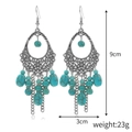 Bohemian silver drop earrings with turquoise beads and intricate filigree details - E2204-6 Ethnic Tassel Chain Earrings