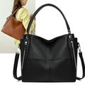 Large hobo handbag in black litchi pattern leather with decorative side metal zippers - Side Zipper Stitching Style / Black