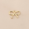 Golden bow pendant accessory with sparkling clear zircon inlay and metal hanging ring - Single Stone End Bow (PJ0129-2#) / Gold