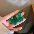 Vintage green enamel heart earrings with gold trim and textured swirl pattern - No.17 Silver Pin - Green Drip Oil Heart