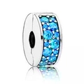 Silver clip charm with double row blue crystals for bracelets and necklaces - 026-Stopper (Silver Multi-size Blue Stone)