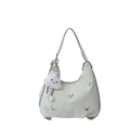 Mint green crescent hobo bag with silver butterfly charms and fluffy cloud pendant - Green with Charm