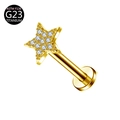 Star-shaped G23 titanium labret stud with pavé white zircons in golden finish - Five-pointed Star / 1.2*6mm / Gold