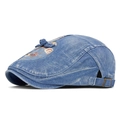 Coppola in denim lavato blu con toppa floreale e fibbia in metallo regolabile - Blu