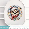 Christmas owl toilet lid sticker with Santa hat and lights design, 27x27.5 cm size - Owl