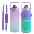 Purple gradient sport bottle with thick SBR protective sleeve and adjustable strap - Purple & Green