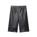 Women's black faux leather wide-leg casual shorts with smooth texture on white background - XS / Black