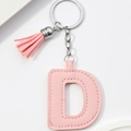 Pink PU leather letter D keychain with elegant matching tassel and gold-tone metal ring - Pink-Letter D