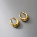 Polished 18K gold plated stainless steel hollow oval hoop earrings for women - Oval Earrings / Gold