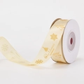 Cream Christmas ribbon with gold glitter snowflakes and trees on a white spool - Christmas Tree and Snowflake / 2cm*10 Yards/Roll