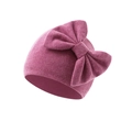Detailed view of the ribbed magenta baby hat featuring a large decorative side bow - Fuchsia (Bow Turban Hat)