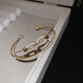 Lussuoso bracciale aperto a doppio strato placcato oro con pavé di zirconi scintillanti - Oro-Maglia di Catena con Strass (42#HB3099)