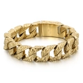 Men's punk Cuban chain bracelet in gold finish with skull textures, 316L stainless steel - Golden Scale Skull Style (KB151738-JX)