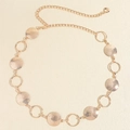 Golden metal chain belt with textured round discs and smooth rings for dresses - 19443 Geometric Disk Style-Gold