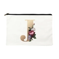 Canvas makeup bag with golden letter J and floral print with a black zipper - Letter J