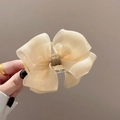 Elegant cream organza double-layered bow hair claw clip for a sophisticated look - Organza Bow Updo Clip / Khaki