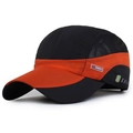 Quick-dry mesh sports baseball cap with breathable black and orange patchwork design - Black