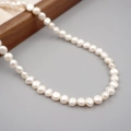 Elegant baroque freshwater pearl necklace with natural white irregular pearls - 8-9mm Polished Horizontal Hole Necklace