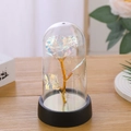 Rainbow gold foil rose in glass dome with LED light and black base ornament - Eternal Flower + Plastic Dome + LED String / Iridescent White