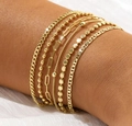 Six-piece bohemian gold-plated Figaro and curb chain bracelet set for women - 161 Gold