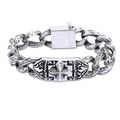 Vintage Edelstahl-Armband mit Kreuzgravur und massiver Panzerkette für Herren im Retro-Look - Stahlfarbe (KB15267-D)