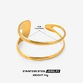Minimalist 18k gold plated stainless steel open bangle with double layer leaf design - Gold Double Layer Open