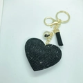 Llavero de corazón negro con diamantes de imitación, campana dorada y borla suave - Tono Dorado + Base Negra Con Diamantes de Imitación Negros
