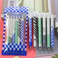Set of 6 retractable gel pens with blue, black and green checkerboard patterns - Checkered / 6Pcs/Set