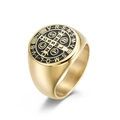 Anello sigillo San Benedetto in acciaio inossidabile dorato con smalto nero - Taglia 7 / Oro