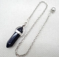 Blue goldstone hexagonal prism bullet pendant necklace with silver chain for meditation - Obsidian