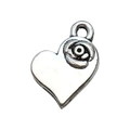 Silver heart-shaped alloy pendant with embossed rose for DIY jewelry making - Flower Heart Style (13342)