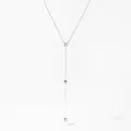 Elegant silver-tone Y-shaped lariat necklace with zircon stone and polished drops - Silver (PD1672)