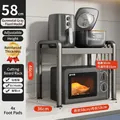 Gunmetal double-tier expandable microwave rack with 6 hooks and height-adjustable legs - Fixed Model 58CM + Board Rack + 6 Hooks - Gunmetal Grey