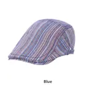 Casquette gavroche vintage à rayures bleues en coton et lin avec boucles réglables latérales - Taille Unique (54-58CM) / Bleu