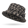 Cappello a secchiello vintage a quadri da donna con fiocco per autunno e inverno - Plaid Grande Caffè