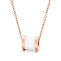 Collar con colgante de cilindro en oro rosa y detalles de cerámica blanca elegante - Oro Rosa (KN115895-K)