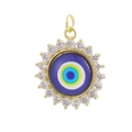 Close-up of gold plated evil eye pendant with blue enamel and cubic zirconia stones - 10-Zircon Evil Eye