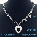 Collar de acero inoxidable plateado con cierre OT, colgante de corazón hueco y cadena gruesa - Colgante de Corazón Hueco (KN287546-Z) / Color Acero