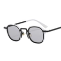 Round frame sunglasses with a unique black and white contrast design and light grey lenses - C6 White Frame Gradient Grey Lenses