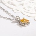 Silver plated necklace featuring a radiant yellow square gemstone pendant and clear crystals - Square Champagne Diamond Necklace Xl-98 [with Water Wave Chain]