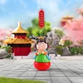 Traditional Tang Dynasty lady figurine in green dress holding Ruyi on a red base - Shi Shi Ru Yi Style Tumbler (Small) / 1 Piece (Small) / Green