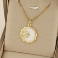Golden titanium steel necklace with circular white shell starburst pendant for women - Gold Round Mother of Pearl Starburst Style (NE292盒子链)