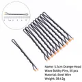 Black wavy steel hairpins 5.5cm with orange tips 50pcs set for women styling - 5.5cm Wavy-Bag Pack (50pcs) / Orange-Tipped